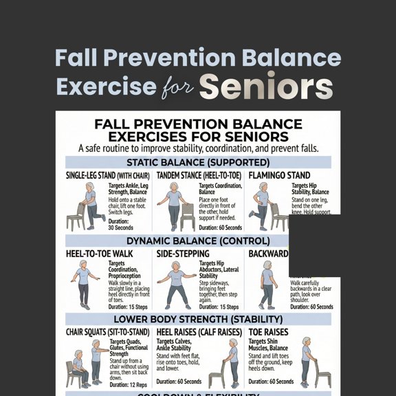Fall Prevention Poster, Elderly Balance Exercise Poster, Elderly Exercise Poster, Chair Exercise, Elderly Exercise Plan Poster