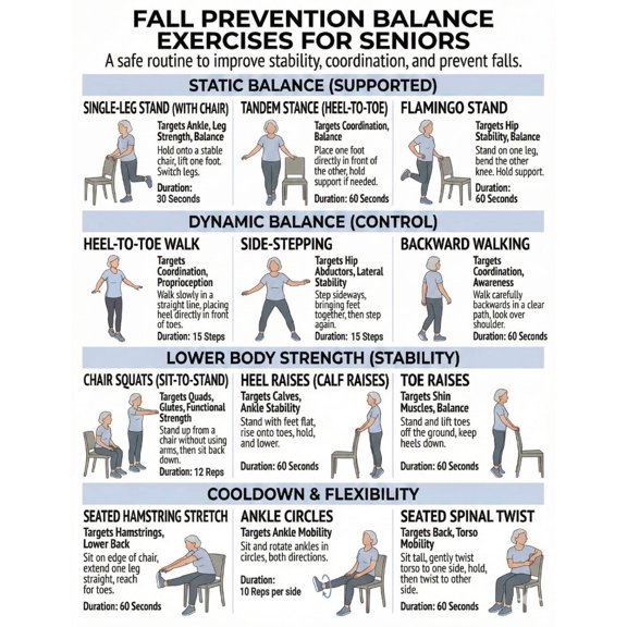 Fall Prevention Poster, Elderly Balance Exercise Poster, Elderly Exercise Poster, Chair Exercise, Elderly Exercise Plan Poster