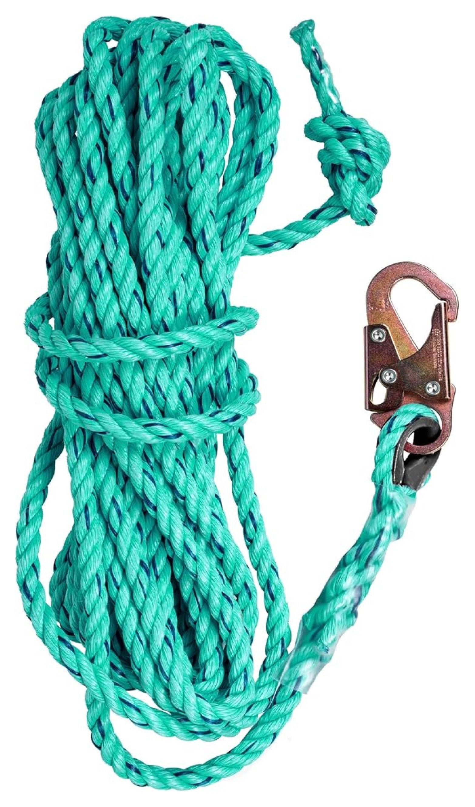 Fall Protection Rope End Fall Protection 50' Vertical Rope Lifeline with Two Locking Snap Hook I ...
