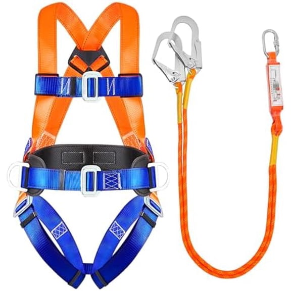 Fall Protection Harness with Lanyard Kit, Full Body Safety Harnesses for Roofing Construction Work, Hunting Arborist Tree Climbing, Comfortable Padded Adjustable Safety Equipment$