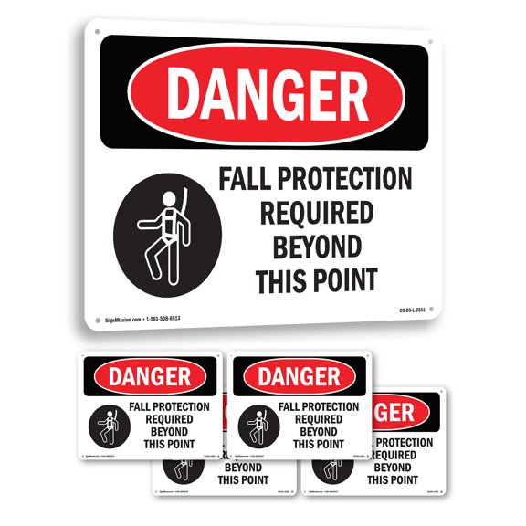 Fall Protection Required Beyond OSHA Danger Aluminum Sign 24 Inch x 18 Inch - 5 Pack
