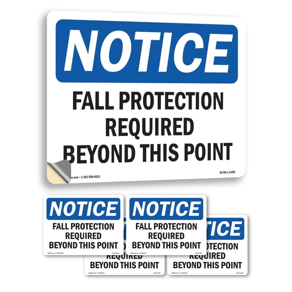 Fall Protection Required Beyond This Point OSHA Notice Vinyl Decal Label 5 Inch x 3.5 Inch - 5 Pack