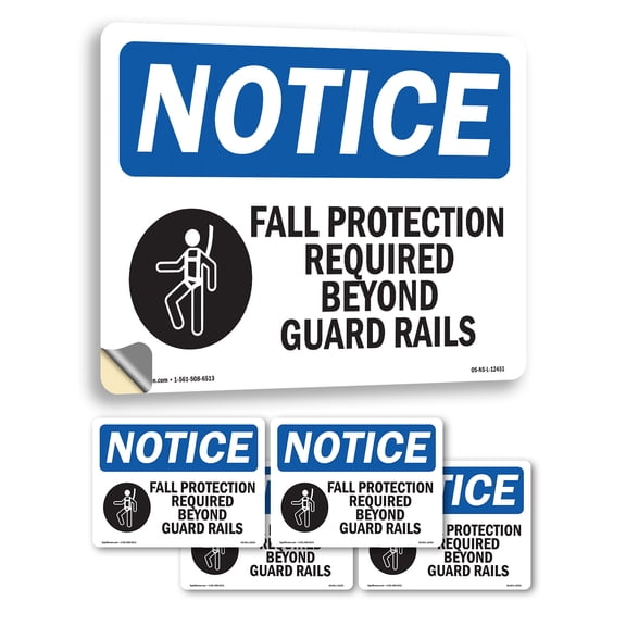 Fall Protection Required Beyond With Symbol OSHA Notice Vinyl Decal Label 5 Inch x 3.5 Inch - 5 Pack