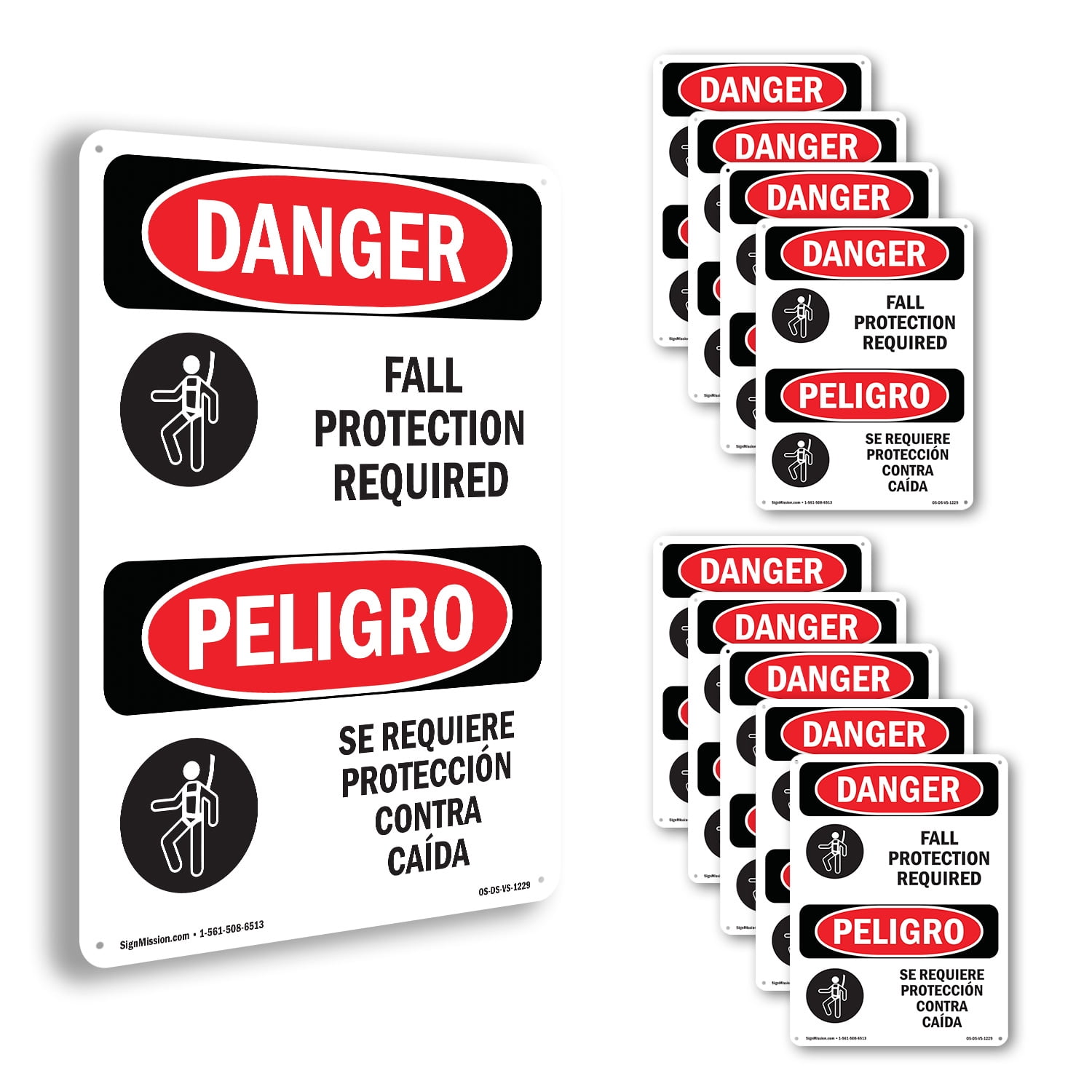 Fall Protection Required Bilingual OSHA Danger Aluminum Sign 10 Inch x ...