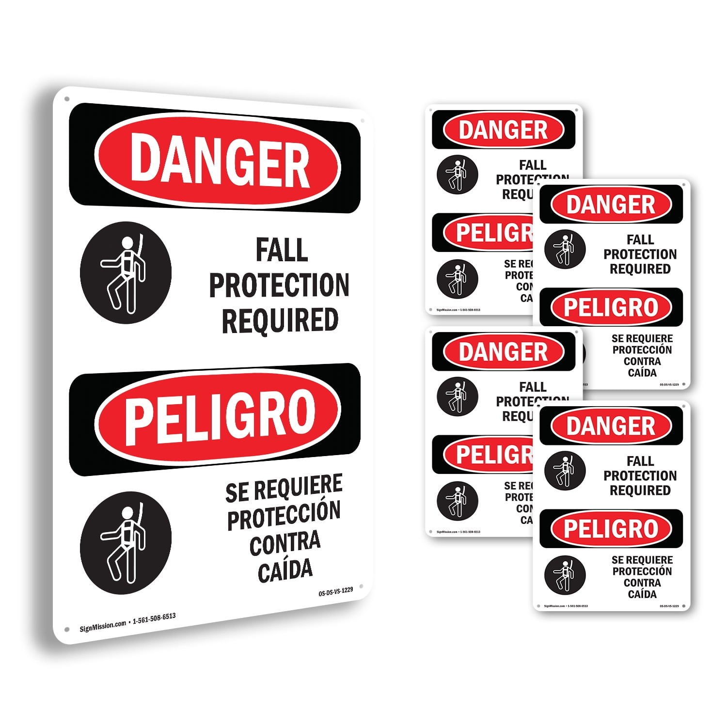 Fall Protection Required Bilingual OSHA Danger Rigid Plastic Sign 18 ...