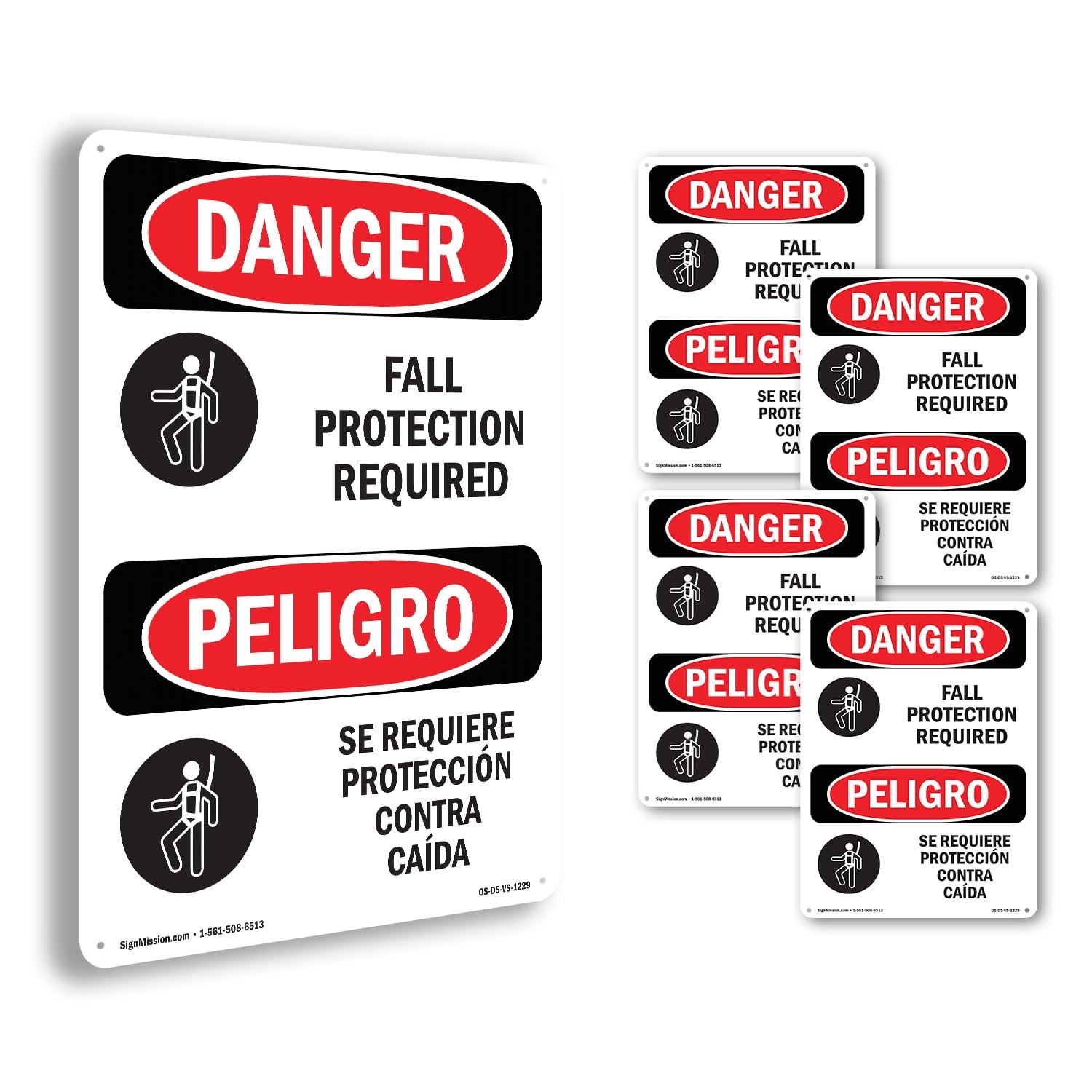 Fall Protection Required Bilingual OSHA Danger Rigid Plastic Sign 24 ...