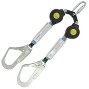 Fall Protection Retractable Lanyard - 6FT Twin Leg Self Retracting Lanyard Tangle-Free Webbing Shock Absorber Dual Aluminum Pelican Rebar Hook Aluminum Carabiner OSHA ANSI