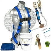 Fall Protection Roofing Bucket Kit I Full-Body Harness, 50' Vertical Rope & Anchor Set I Safety Harness Kit