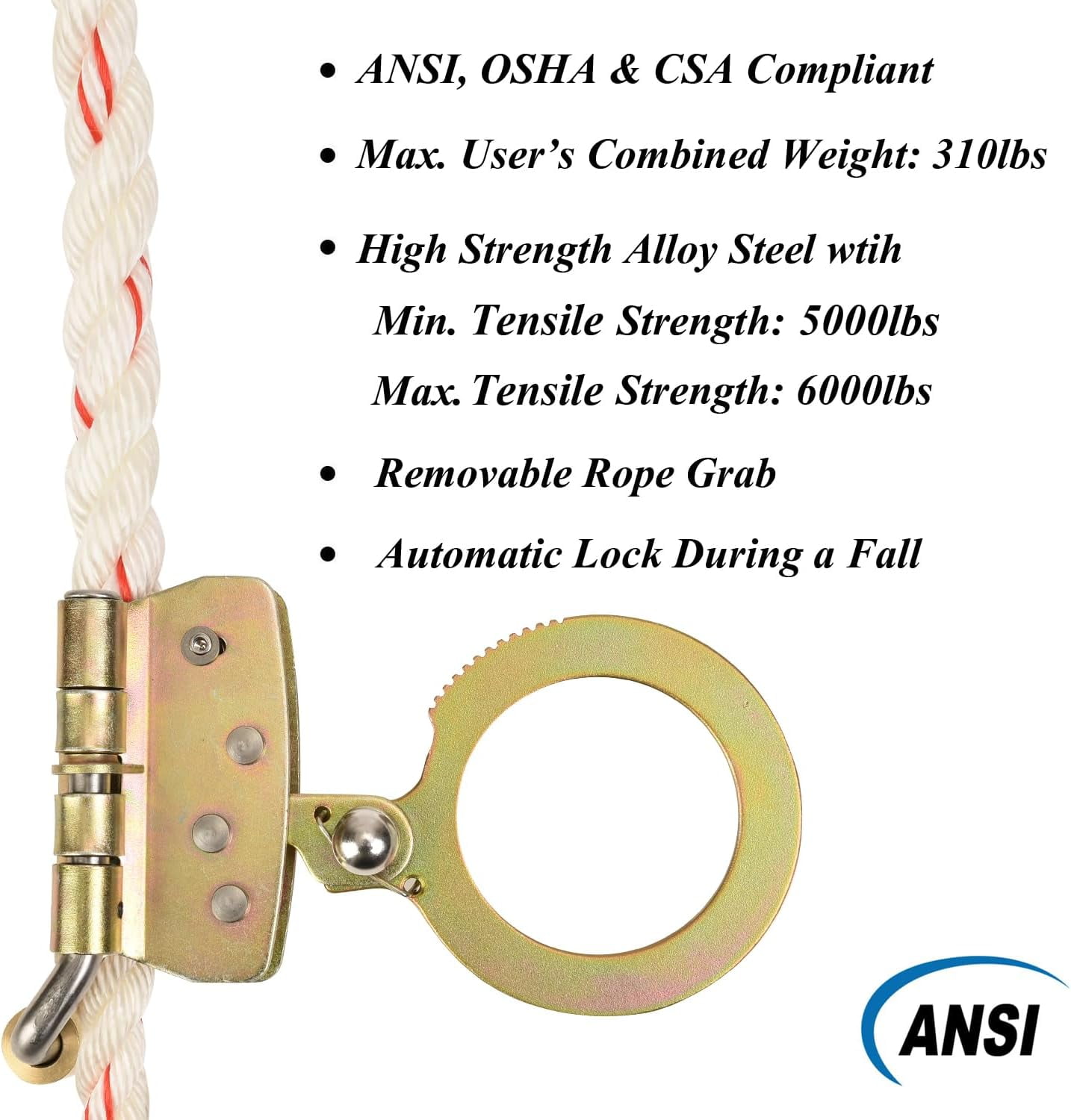 Fall Protection Rope Grab with 2.25 inch Connecting Eye Auto-Trail ...