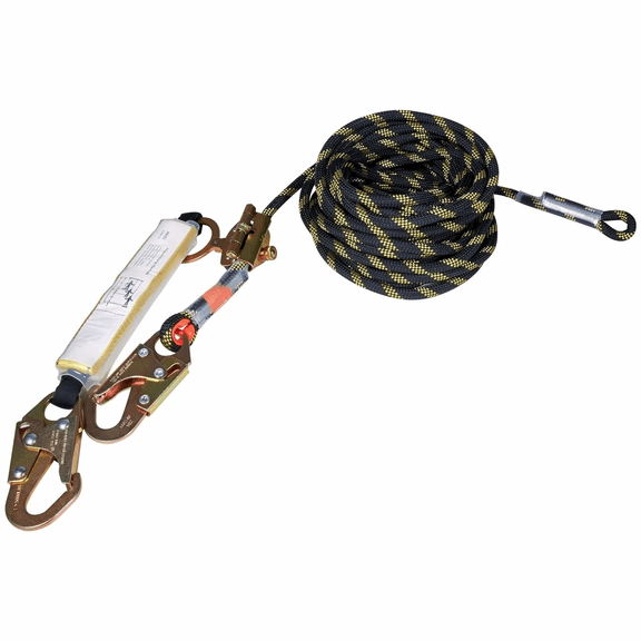 Fall Protection Rope Vertical Lifeline Assembly 100ft, 0.55in, 30KN, ANSI Compliant with Steel Hooks, Rope Grab & Shock Absorber for Roofing, Construction