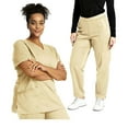 thumbnail image 1 of Fall Pullover Long Sleeve Sweatsuit Women Uniforms Work Outfits Solid Color Loose Pants with Pockets Caregiver Short Sleeve V-Neck T-Shirt Nursing Uniform Set Beige XXL, 1 of 4