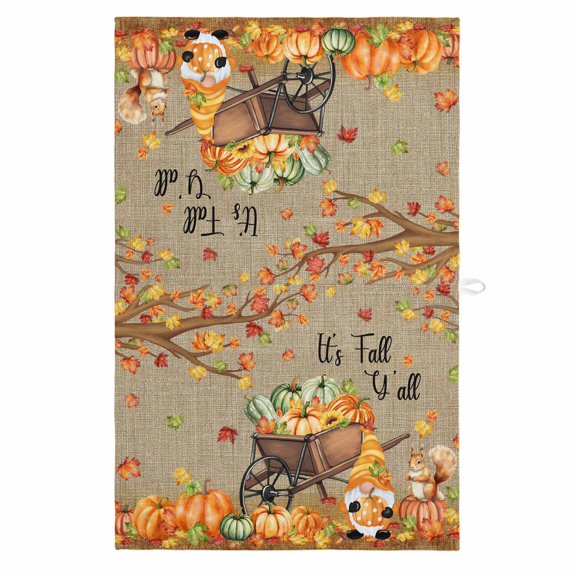 Fall Pumpkin 1 Pack Kitchen Towel, Water Absorbent Dish Towel, Maple Leaves Thanksgiving Gnomes Farmhouse Cart Decorative Hand Towels - Quick Drying Cloth for Cooking Baking, 18x28 Inch