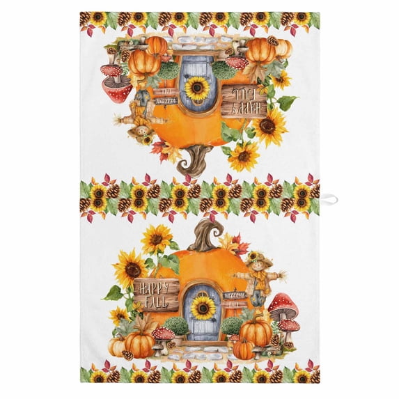 Fall Pumpkin 1 Pack Kitchen Towel, Water Absorbent Dish Towel, Thanksgiving Sunflowers Rustic Pine Cone Decorative Hand Towels - Quick Drying Cloth for Cooking Baking, 18x28 Inch