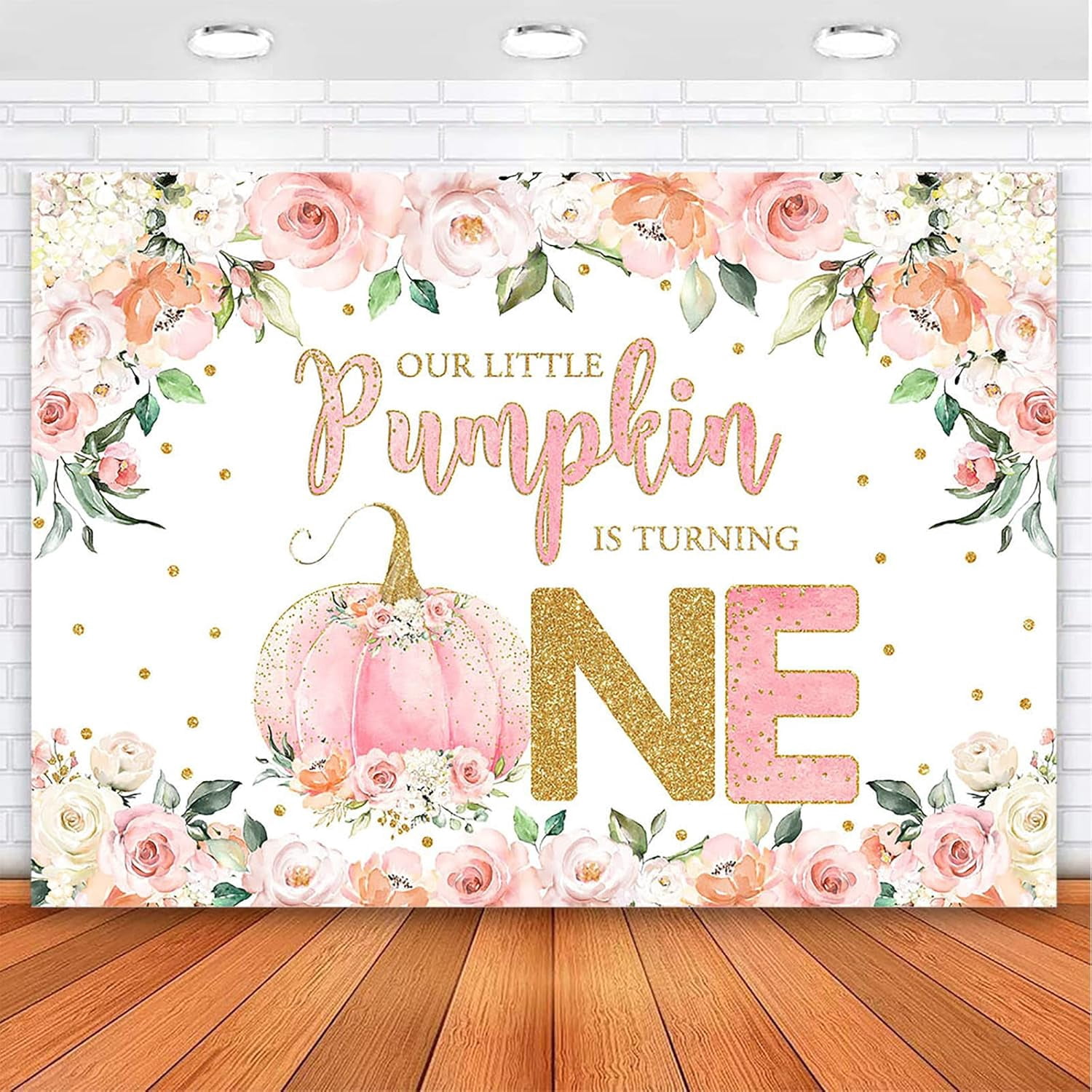 Fall Pumpkin 1st Birthday Backdrop Pink Blush Floral Our Little Pumpkin ...
