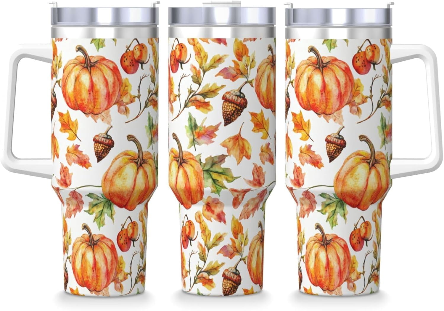 Fall Pumpkin 40 Oz (1200 ml) Insulated Coffee Tumbler with Handle and Straw Lid, Reusable Stainless Steel Travel Mug Cup for Women Men Party Birthday Gifts