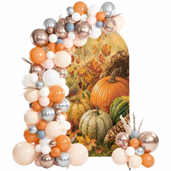 Fall Pumpkin Arch Backdrop Cover 4 FT, Cardinal Bird Pattern Wildlife Corn Maple Leaf Rustic Wedding Arch Cover Stretchy Backdrop Stands Covers for Birthday Party Ceremony Banquet Decor