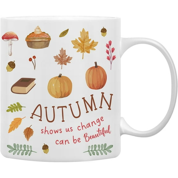 Fall Pumpkin Autumn Mug, Fall Coffee Mug, Autumn Coffee Mug, Fall Themed Lovers Mug Tea Cup Gifts for Women Men Friends, Autumn Shows Us Change Can Be Beautiful Coffee Cups Ceramic 11oz