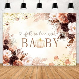 Pumpkin Baby Shower Backdrop - 5.9x3.6ft Orange White Floral 'A Little Pumpkin Is On The Way' Banner