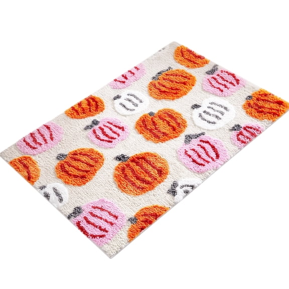 Fall Pumpkin Bath Mats for Bathroom, Thanksgving Super Absorbent Non-Slip Microfiber Shaggy Bath Rugs, Autumn Bathroom Mat for Shower, Tub, Sink, Decor, Machine Washable