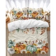 thumbnail image 1 of Fall Pumpkin Bedding Duvet Cover Set King 4 Pieces Autumn Leaf Sunflowers Orange Green Vintage Letter Bedding Set with Zipper Closure,1 Comforter Cover 92x106 Inches 1 Flat Sheet & 2 Pillow Cases, 1 of 7
