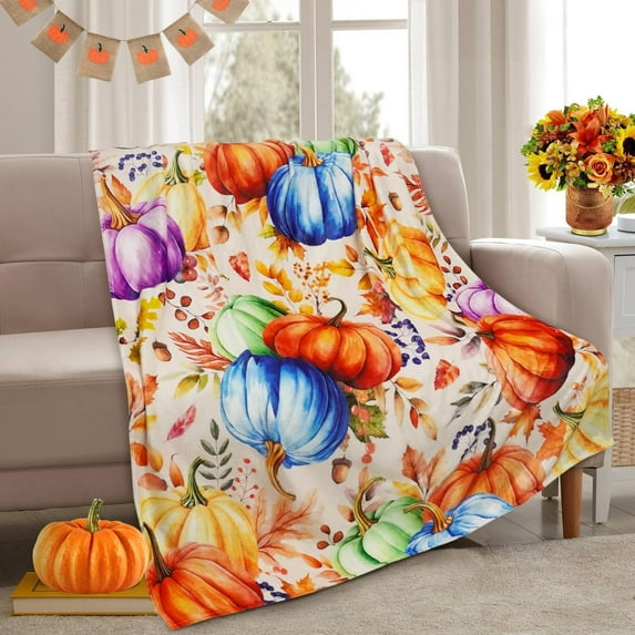Fall Pumpkin Blanket 50" x 60", Cozy Fall Fleece Throw Blanket for Couch, Fall Blankets and Throws, Autumn Throw Blanket, Fall Throws
