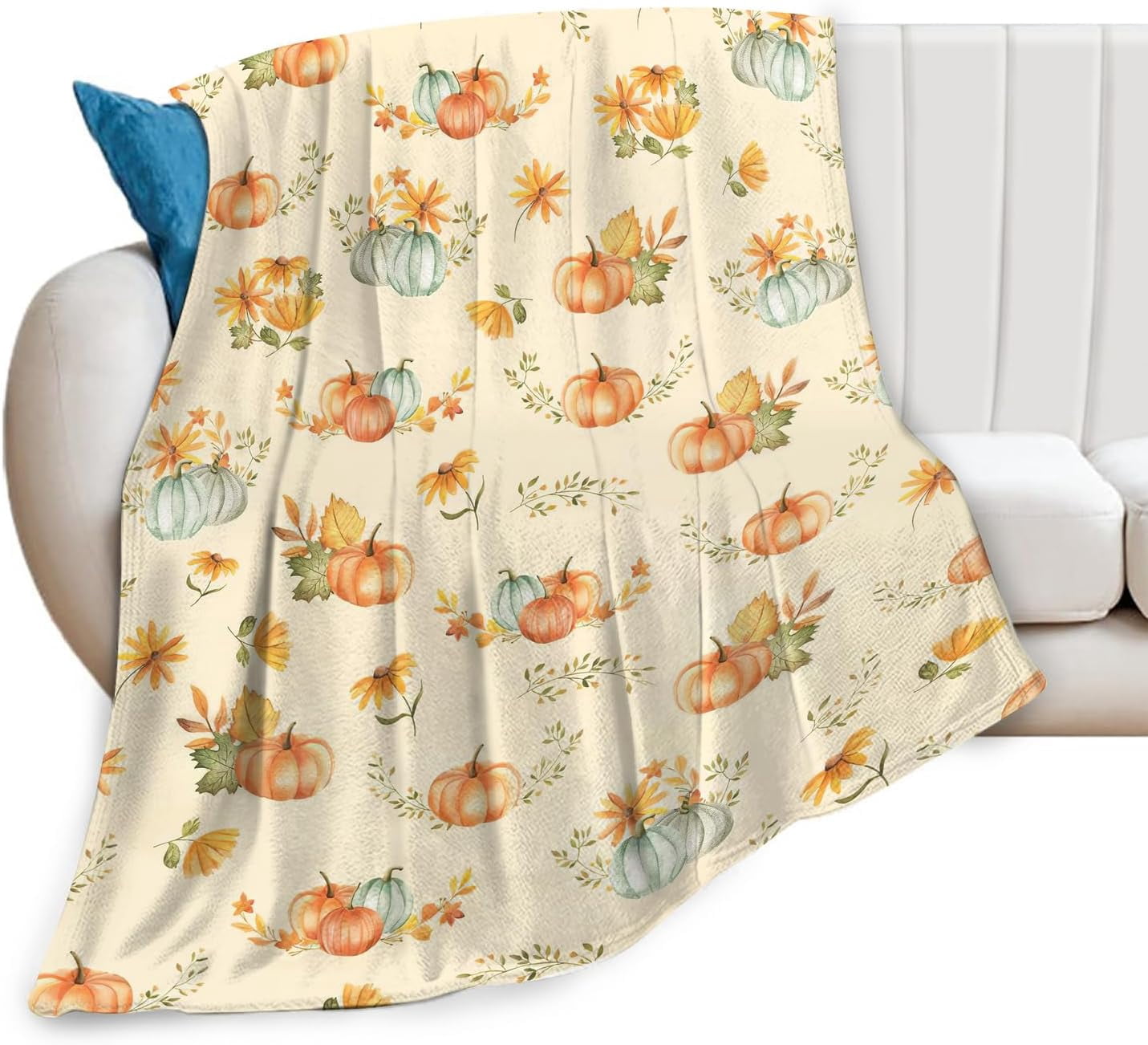 Fall Pumpkin Blanket Ultra Soft Cozy Autumn Pumpkins Throw Blanket Fleece Fuzzy Plush Bedding Harvest Blanket Thanksgiving Gifts for Bed Kids Adults 50"x40"