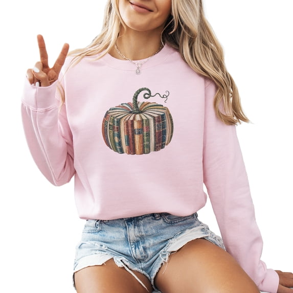Fall Pumpkin Books Sweatshirt Women Long Sleeve Thanksgiving Fashion Graphic Shirts Cozy Weather Lover Pullover Tops