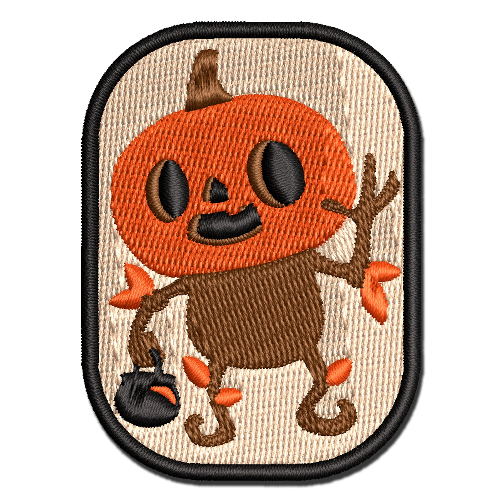 Fall Pumpkin Boy Halloween Jack O Lantern Applique Multi-Color Embroidered Iron-On Patch - 3.5 Inch Large