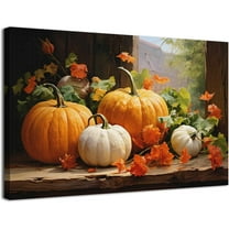 Fall Pumpkin Canvas Wall Art Halloween Pictures Maple Leaf Decor Thanksgiving Wall Prints Rustic Autumn Themed Wall Decor Framed Modern Artwork for Living Room Kitchen Bedroom Home Decorations 12x16”