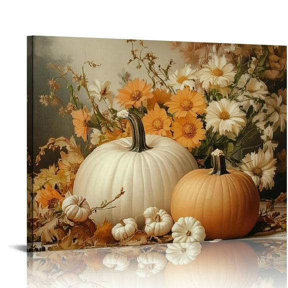 Fall Pumpkin Canvas Wall Art Still Life Painting Pictures Autumn Harvest Seasonal Thanksgiving Halloween Gifts for Home Farmhouse Kitchen Living Room Porch