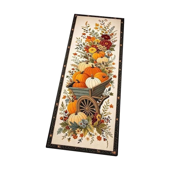Fall Pumpkin Cart Runner Rug, Autumnal Harvest Long Hallway Floor Mat ...