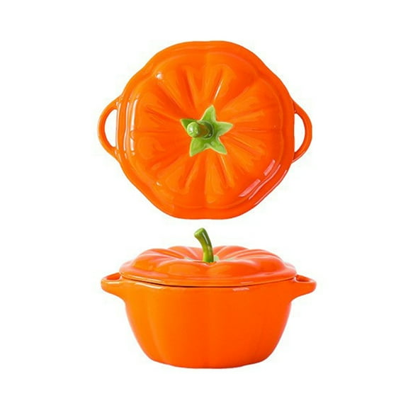 Fall Pumpkin Ceramic Bowl with Lid, Microwave & Dishwasher Safe Pumpkin Soup Bowl with Handle, Pumpkin Decor Storage Jar for Home Thanksgiving Halloween Party, Pumpkin Dish,Halloween (Orange)