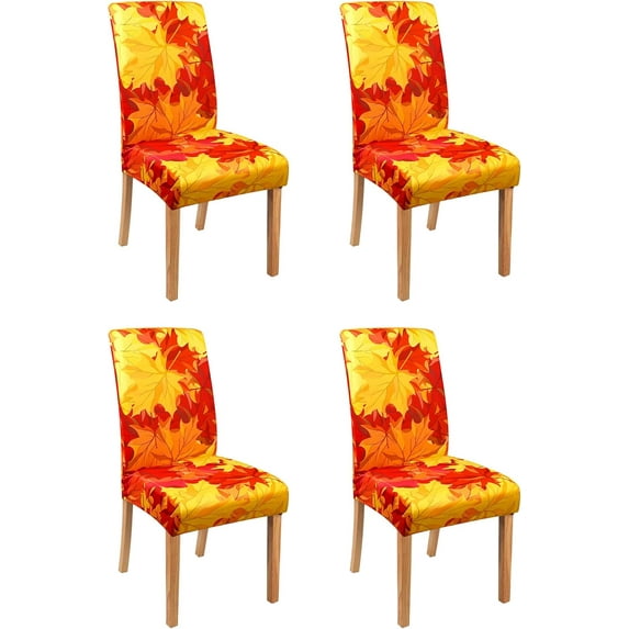 Fall Pumpkin Chair Covers for Dining Room Set of 6 Autumn Stretch Dining Chair Slipcovers 6 Pieces Seasonal Washable Removable Seat Protector 6 Pack Thanksgiving Decor for Home and Party