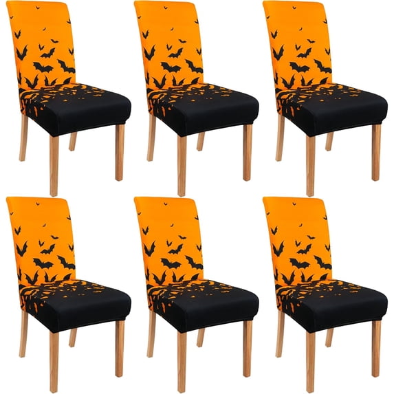 Fall Pumpkin Chair Covers for Dining Room Set of 6 Autumn Stretch Dining Chair Slipcovers 6 Pieces Seasonal Washable Removable Seat Protector 6 Pack Thanksgiving Decor for Home and Party