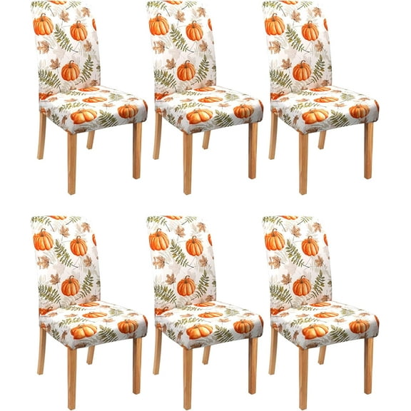 Fall Pumpkin Chair Covers for Dining Room Set of 6 Autumn Stretch Dining Chair Slipcovers 6 Pieces Seasonal Washable Removable Seat Protector 6 Pack Thanksgiving Decor for Home and Party