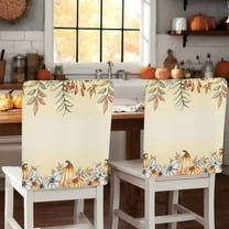 Fall Pumpkin Chair Covers Set of 1 Autumn Leaves Thanksgiving Harvest Orange Ombre Chair Back Covers Stretch Removable Washable Slipcovers Protector for Dining Room Kitchen Party Decor
