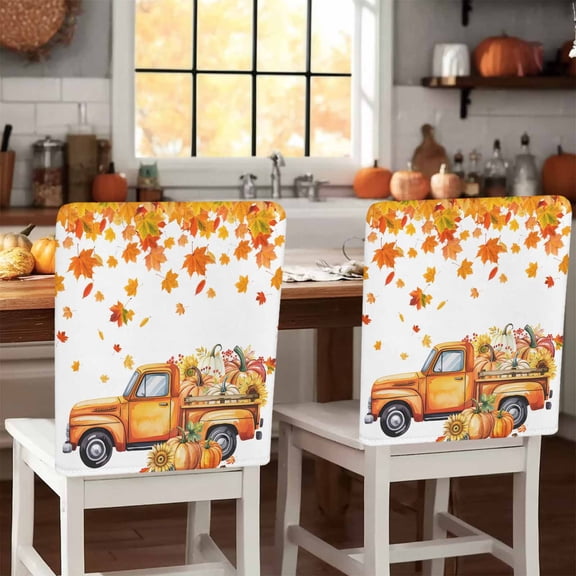 Fall Pumpkin Chair Covers Set of 1 Maple Leaf Sunflower Cart Flower Fall Harvest Chair Back Covers Stretch Removable Washable Slipcovers Protector for Dining Room Kitchen Party Decor