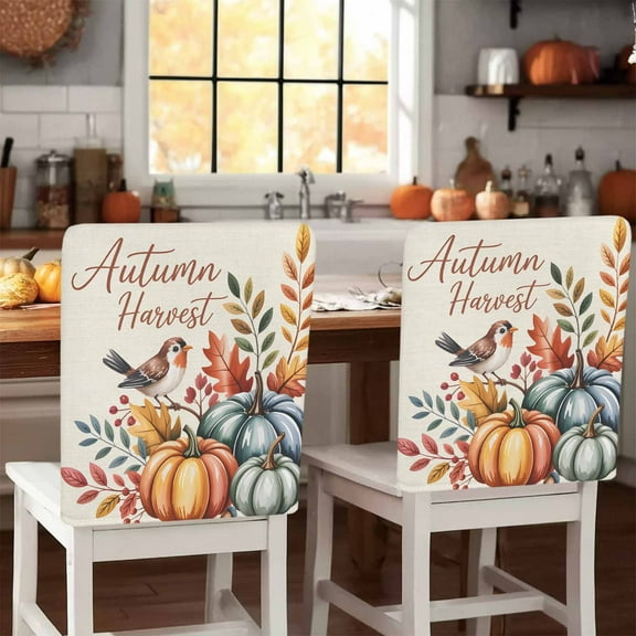 Fall Pumpkin Chair Covers Set of 1 Thanksgiving Autumn Harvest Chair Back Covers Stretch Removable Washable Slipcovers Protector for Dining Room Kitchen Party Decor
