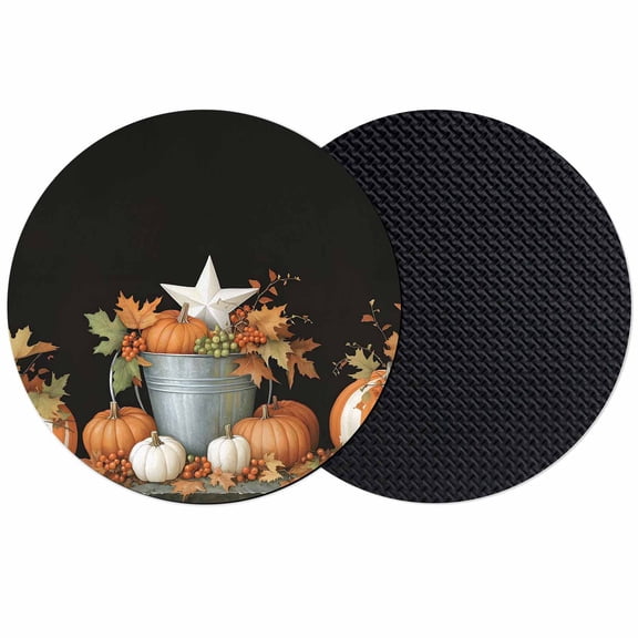 Fall Pumpkin Coasters Set of 2, Absorbent Coasters for Drinks, Rustic Star Thanksgiving Maple Leavf Black Coaster for Desk Coffee Table Protection, Home Decor House Warming Gifts 4"