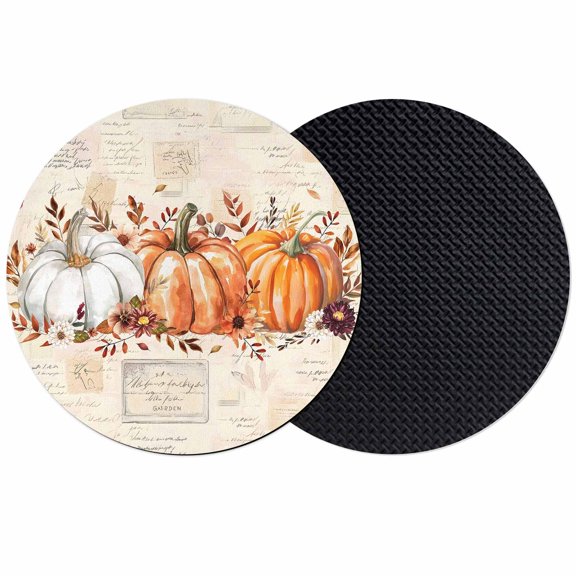 Fall Pumpkin Coasters Set of 2, Absorbent Coasters for Drinks, Thanksgiving Autumn Leaves Floral Coaster for Desk Coffee Table Protection, Home Decor House Warming Gifts 4"