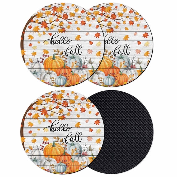 Fall Pumpkin Coasters Set of 4, Absorbent Coasters for Drinks, Orange White Thanksgiving Maple Leaf Coaster for Desk Coffee Table Protection, Home Decor House Warming Gifts 4"