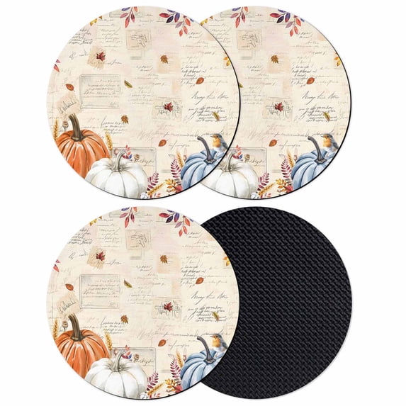Fall Pumpkin Coasters Set of 4, Absorbent Coasters for Drinks, Thanksgiving Orange Blue White Leaves Coaster for Desk Coffee Table Protection, Home Decor House Warming Gifts 4"