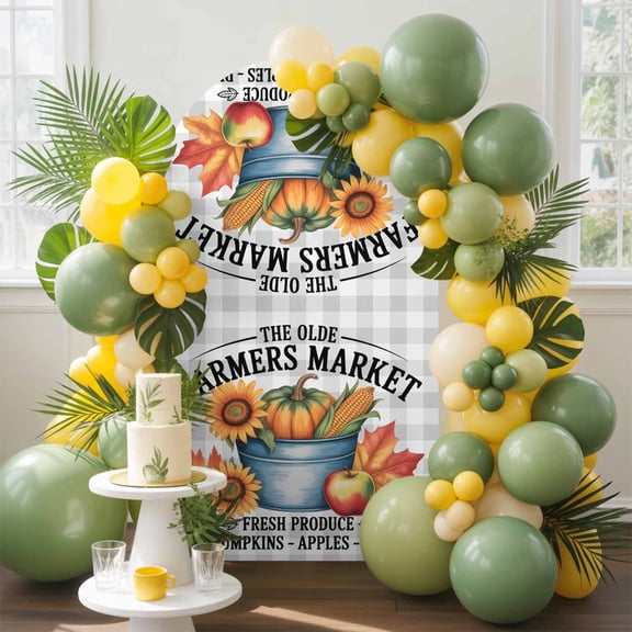 Fall Pumpkin Corn in Bucket Arch Backdrop Cover Stretchy Spandex Arch Cover 6ft, Autumn Maple Leaf on Plaid Round Top Chiara Stand Covers for Wedding Birthday Party Ceremony Banquet