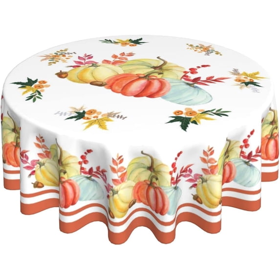 Fall Pumpkin Country Harvest Leaves Thanksgiving Round Tablecloth Waterproof Wipeable Tablecloth Cover Home Restaurant Kitchen Picnic Party Decoration 60 Inch Circular Tablecloth for 20-47 Inch