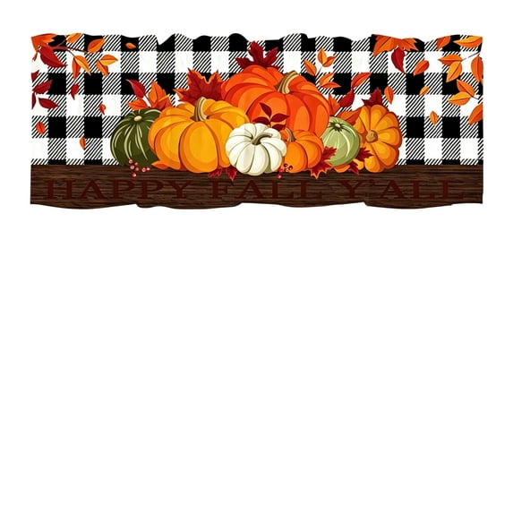 Fall Pumpkin Curtains Valances, Thanksgiving Rod Pocket Valance Window Short Curtains for Kitchen Living Room Bedroom Decor Brown
