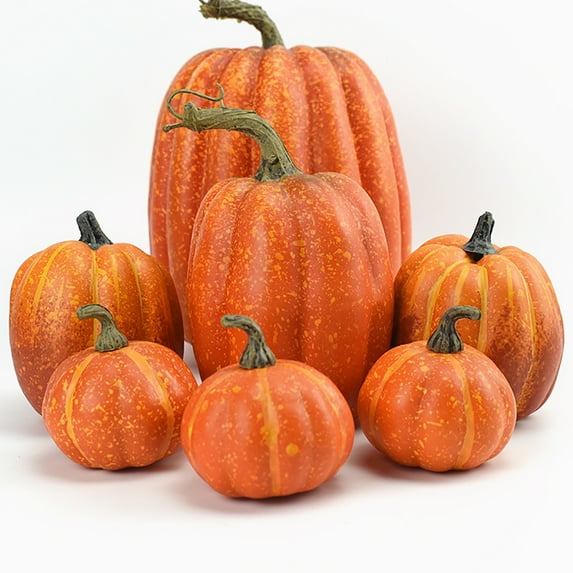 Fall Pumpkin Decor,7/8PCS Assorted Size Fake Pumpkin Fall Decorations,Artificial Pumpkins Harvest Pumpkins for Fall Autumn Halloween Thanksgiving Decorations