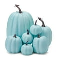 thumbnail image 1 of Fall Pumpkin Decor | 7 PCS Large Light Blue Fake Pumpkin Fall Decorations, Artificial Pumpkins Harvest Faux Foam Pumpkins for Fall Autumn Halloween Thanksgiving Decorations Outdoor Pumpkin Decoratio, 1 of 4