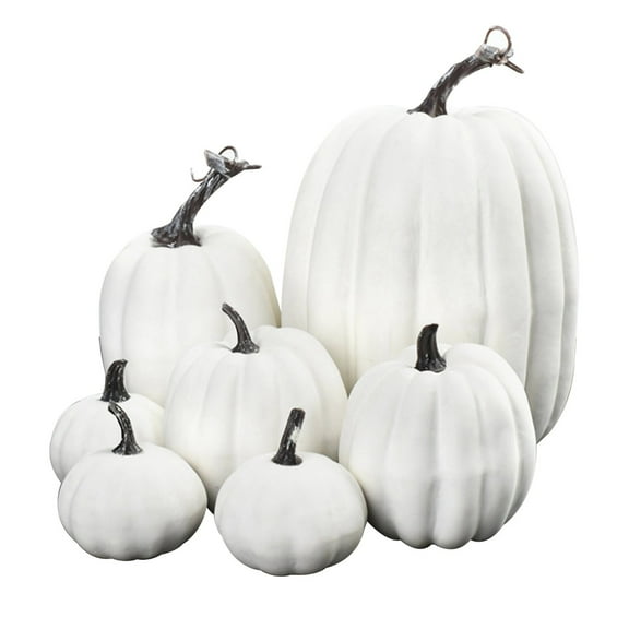 Fall Pumpkin Decor | 7 PCS Large White Fake Pumpkin Fall Decorations, Artificial Pumpkins Harvest Faux Foam Pumpkins for Fall Autumn Halloween Thanksgiving Decorations Outdoor Pumpkin Decorations