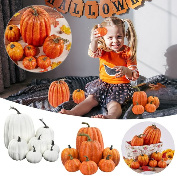 Fall Pumpkin Decor, 7 Pcs White Fake Pumpkin Fall Decorations, Artificial Pumpkins Harvest Faux Foam Pumpkins for Fall Autumn Halloween Thanksgiving Decorations Outdoor