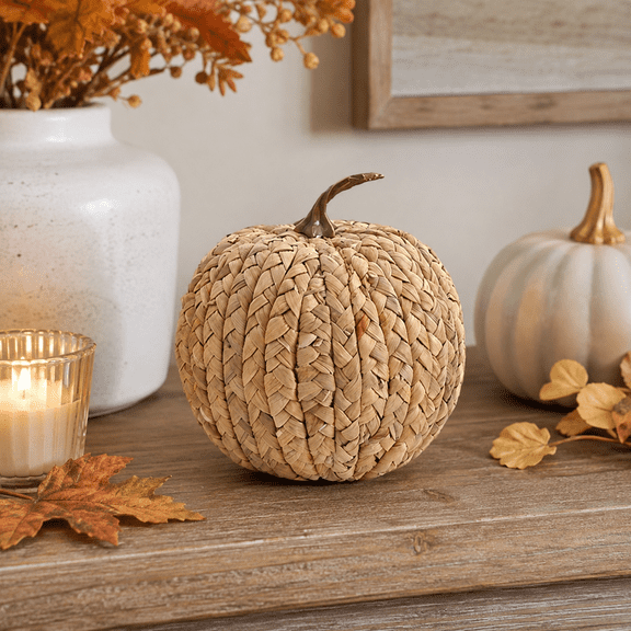 Fall Pumpkin Decor Decorative Woven Pumpkin Tabletop Accent For Thanksgiving Mantel Shelf Table Centerpiece Autumn Harvest Home Decor 4.72 In S